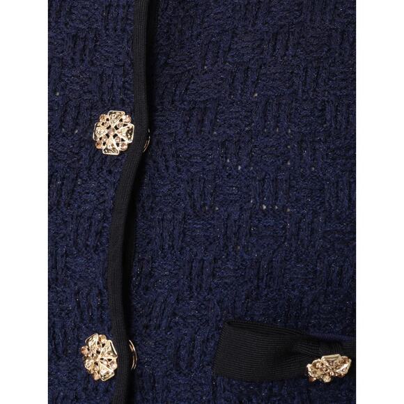 SELF-PORTRAIT Weave Knit Mini Dress Navy Tweed Metallic Long Sleeve Women's L - Picture 15 of 15